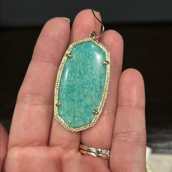 Kendra Scott Danielle Teal Stone Earrings with Gold Trim - Picture 4 of 4